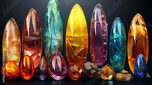 set of realistic realistic crystal gemstones, crystals, gem, gemstones and gems isolated on black background. vector illustration