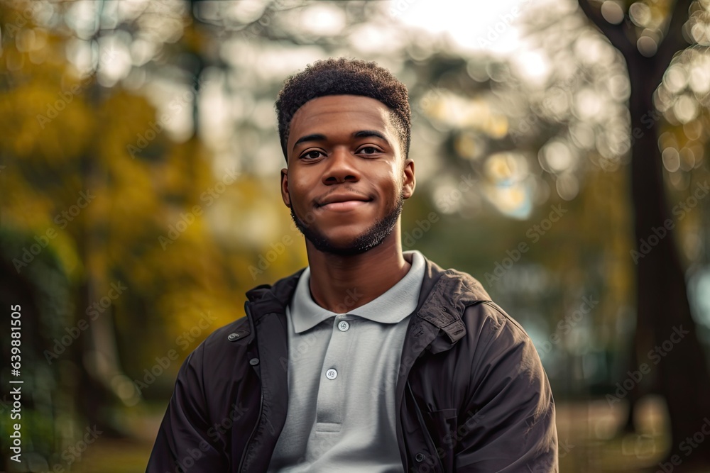 Young African American man in park. Photo generative AI