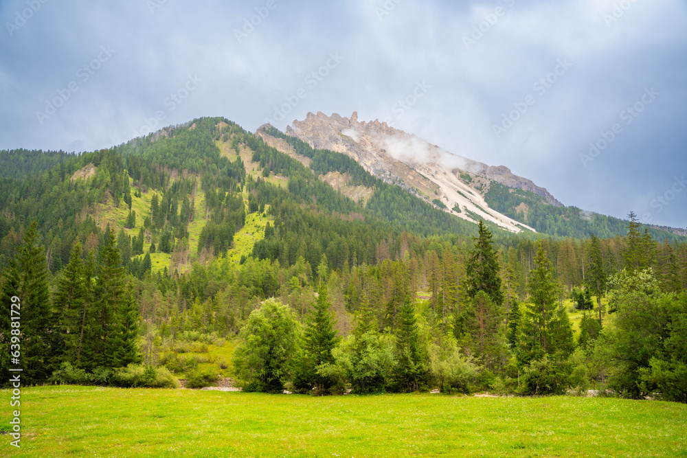 Dolomites High Alpine view in rainy weather, South Tyrol, Italy