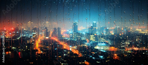 Urban landscape  panorama of a night city with rain.