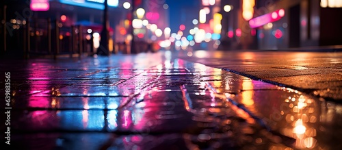 Urban landscape, panorama of a night city with rain.