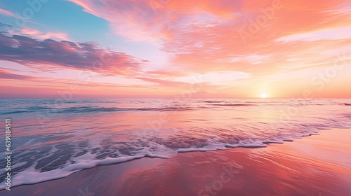 As the sunsets on the horizon, the sea elegantly merges with the sky, embraced by the gentle caress of a beachside wave