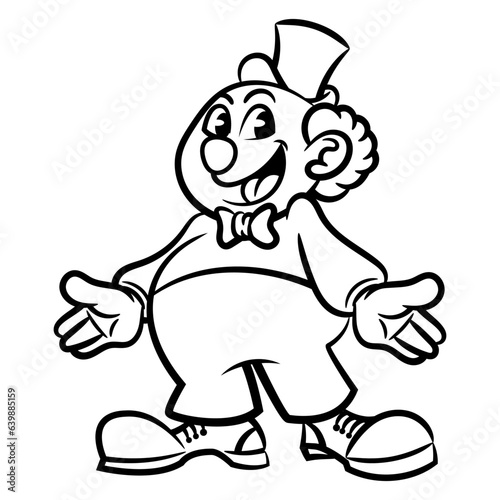 Cartoon illustration of a Man wearing clown costume and perform at carnival, best for outline, logo, mascot, and coloring book with circus themes for kids