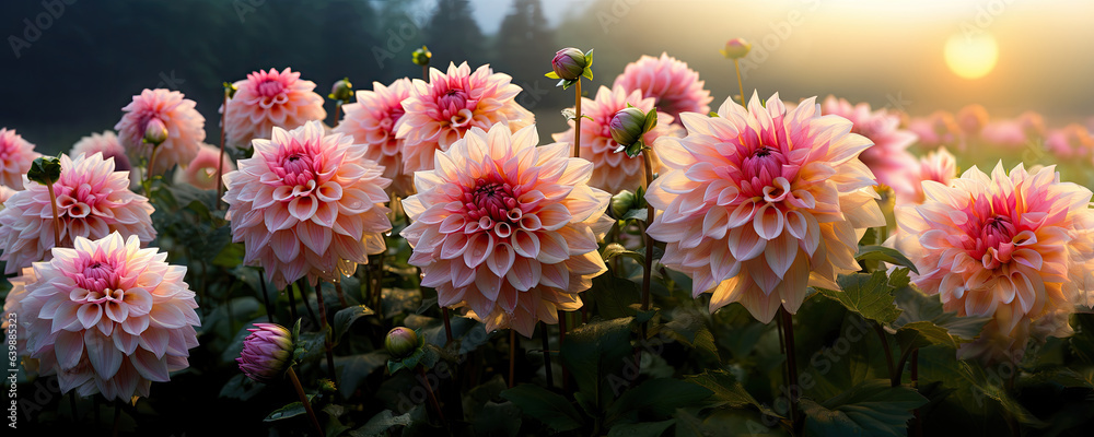 pink dahlia flowers in sunset garden pink dahlia flowers in sunset garden