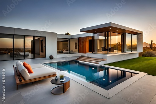 modern design of house with pool