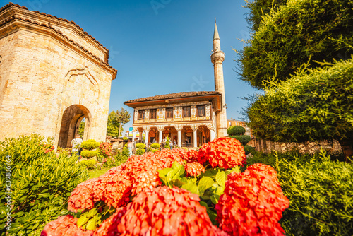Tetovo, North Macedonia - 5 July 2023: Tetovo Painted Mosque aka Sarena Dzamija, Alaca Cami, Xhamia e Pashës. photo