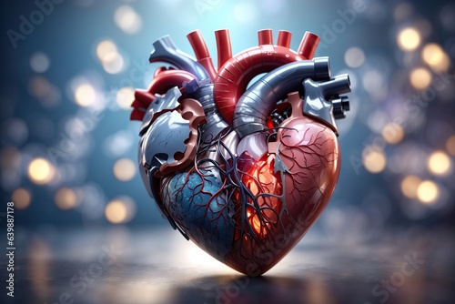 Human heart model on medicine background photo