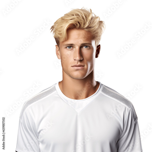 Handsome blond male football player isolated on transparent background 