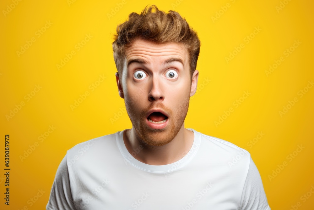 Frightened surprised man on a yellow background Frightened surprised man on a yellow background