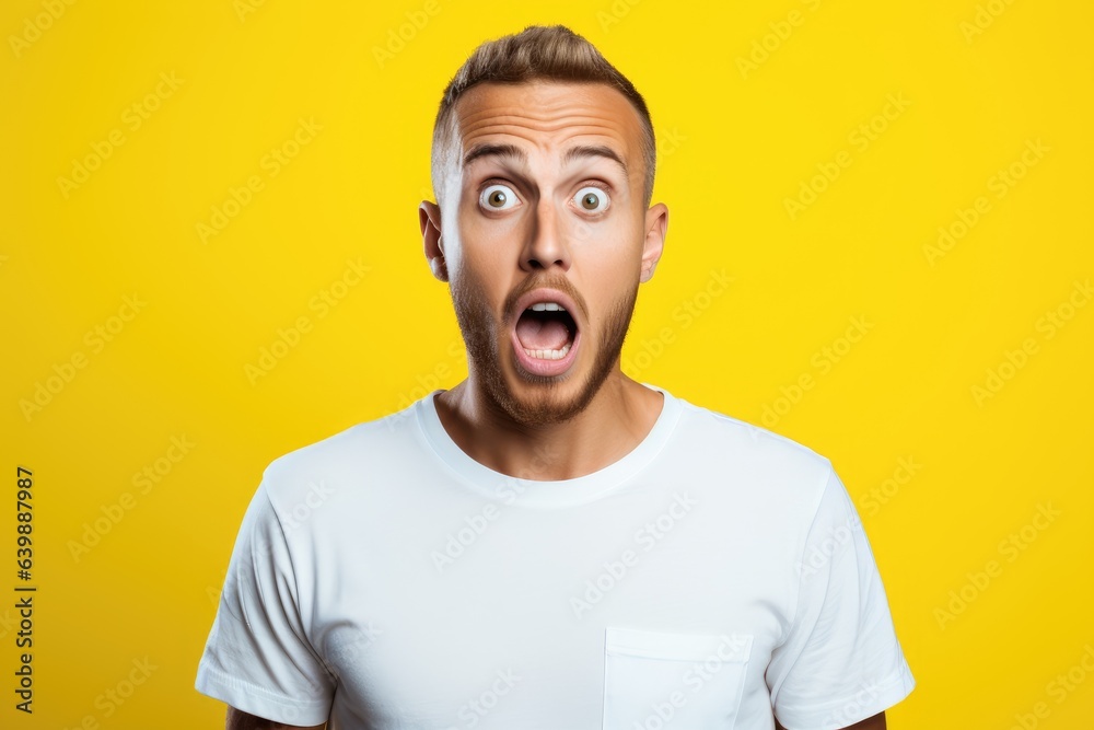 Frightened surprised man on a yellow background Frightened surprised man on a yellow background