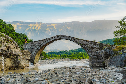 Stream of hot sulfuric water in the thermal baths of Permet Albania. Langarica Canyon, Kadiut Bridge photo