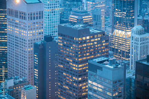 New York City in twilight aerial  Midtown Manhattan  USA