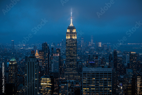 New York City at Night aerial, Midtown Manhattan, USA