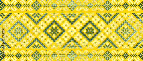 Vector illustration of Ukrainian ornament in ethnic style, identity, vyshyvanka, embroidery for print clothes, websites, banners. Background. Geometric design, border, copy space, frame