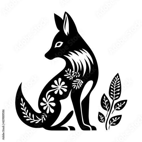 forest animal fox in linocut textured style. Isolated on white background vector illustration