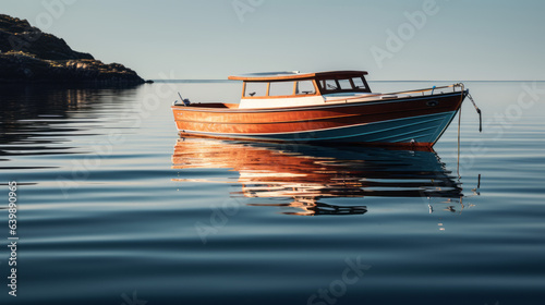 Seafaring Serenity: A Boat's Graceful Reflections on the Calm, Azure Waters of the Ocean, Eliciting a Sense of Tranquility and Nautical Adventure