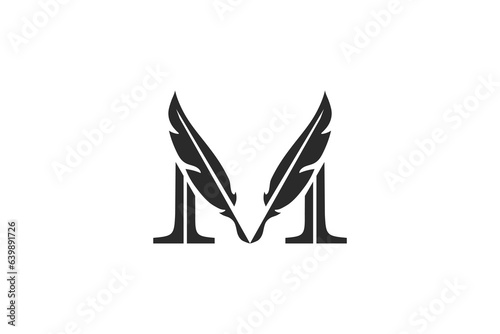 M letter premium design logo with feather combination
