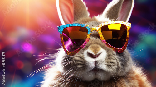 Easter bunny in sunglasses on colourful background © DanteVeiil