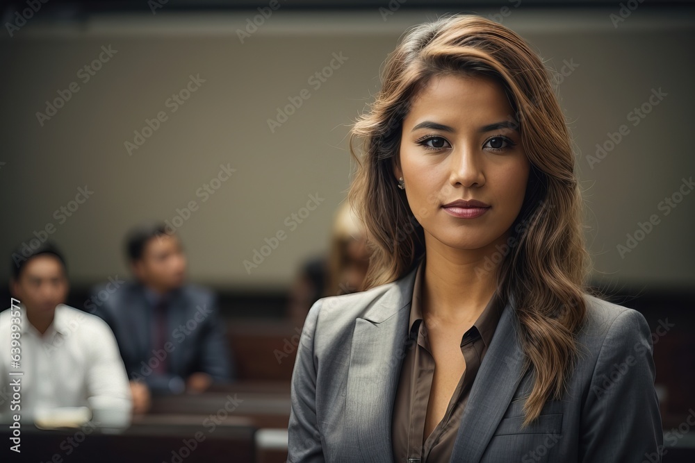 Charming young businesswoman standing at the office Charming young businesswoman standing at the office