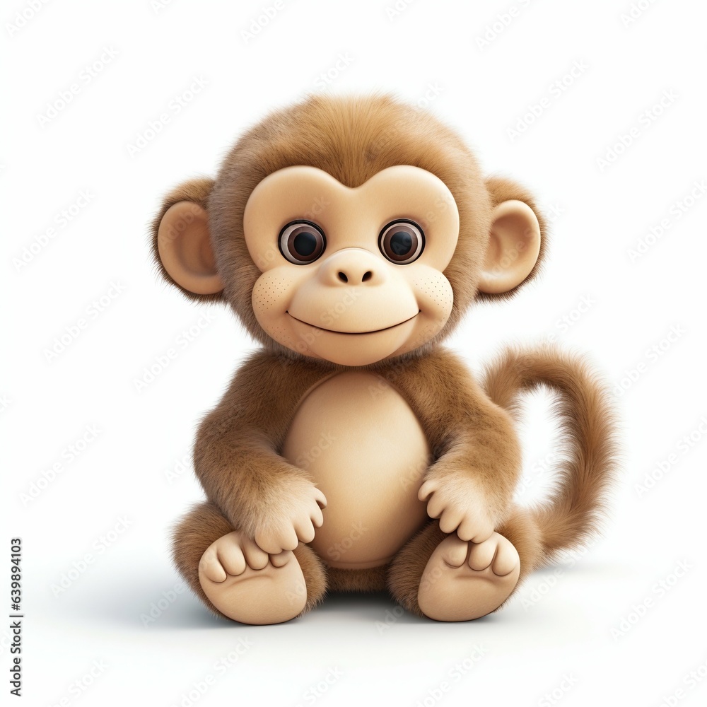 Fototapeta premium Plush Monkey Isolated on White Background. Generative ai