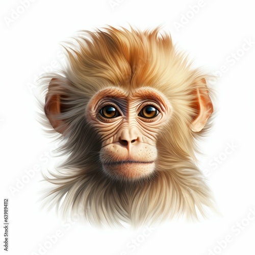 Monkey Bright Portrait Head Isolated on White Background. Generative ai