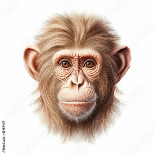 Monkey Bright Portrait Head Isolated on White Background. Generative ai © Scrudje