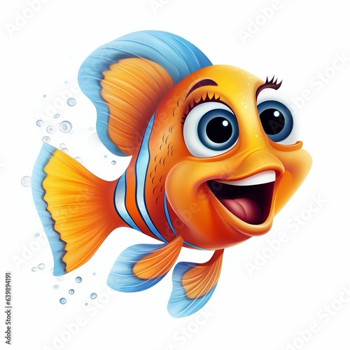 Cheerful Cartoon Sea Fish from an Aquarium. Generative ai