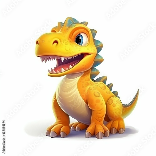 Bright Funny Dino Isolated on White Background. Generative ai