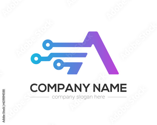 A Letter Tech Logo Design Template.
A Letter Icon Design Vector with Digital Circuit Connection Symbol.
Motion Speed Line Letter A Logo Element.