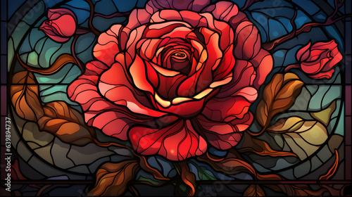 rose stained glass window retro colors