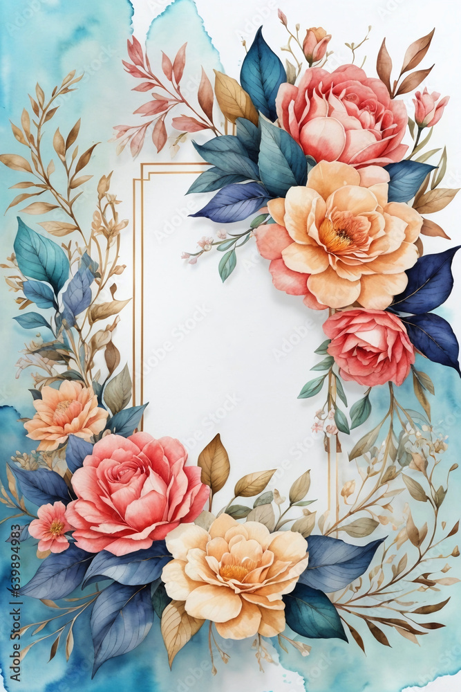 Spring floral in watercolor background. Luxury wallpaper design with flowers, line art, golden texture. Elegant gold blossom flowers illustration suitable for fabric, prints, cover, vivid flowers, lea - obrazy, fototapety, plakaty 