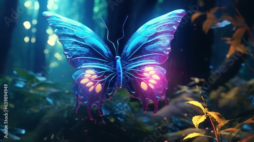 Glowing butterfly in the fantasy forest 