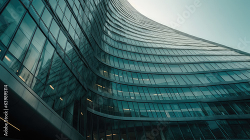 Low angle view of futuristic architecture  Skyscraper of office building with curve glass window.