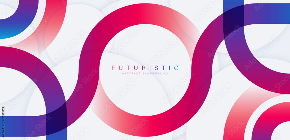 Abstract futuristic background with white circle shape. Modern gradient geometric shape graphic element. Future technology concept. Banner template design. Vector illustration
