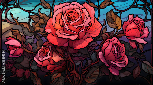 rose stained glass window retro colors