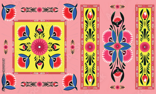 A set of floral borders with a border of flowers Colorful Rickshaw painting