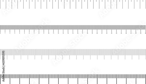 Graduated ruler vector illustration on a background. Inch and centimeter ruler vector illustration. Various measurement scales with divisions.