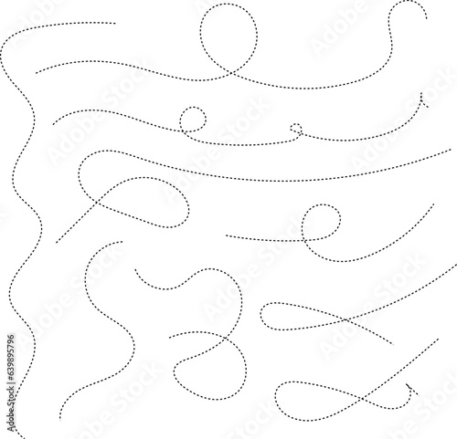 Hand drawn dotted curved line shape. Curved line - vector illustration isolated on white background.