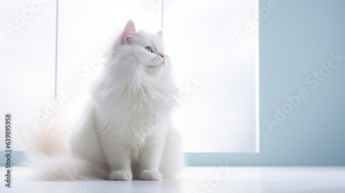 white cat white background