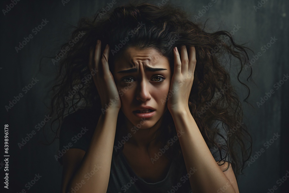 A woman overwhelmed with stress and concern confusion. Nervous looking woman. A woman overwhelmed with stress and concern confusion. Nervous looking woman.