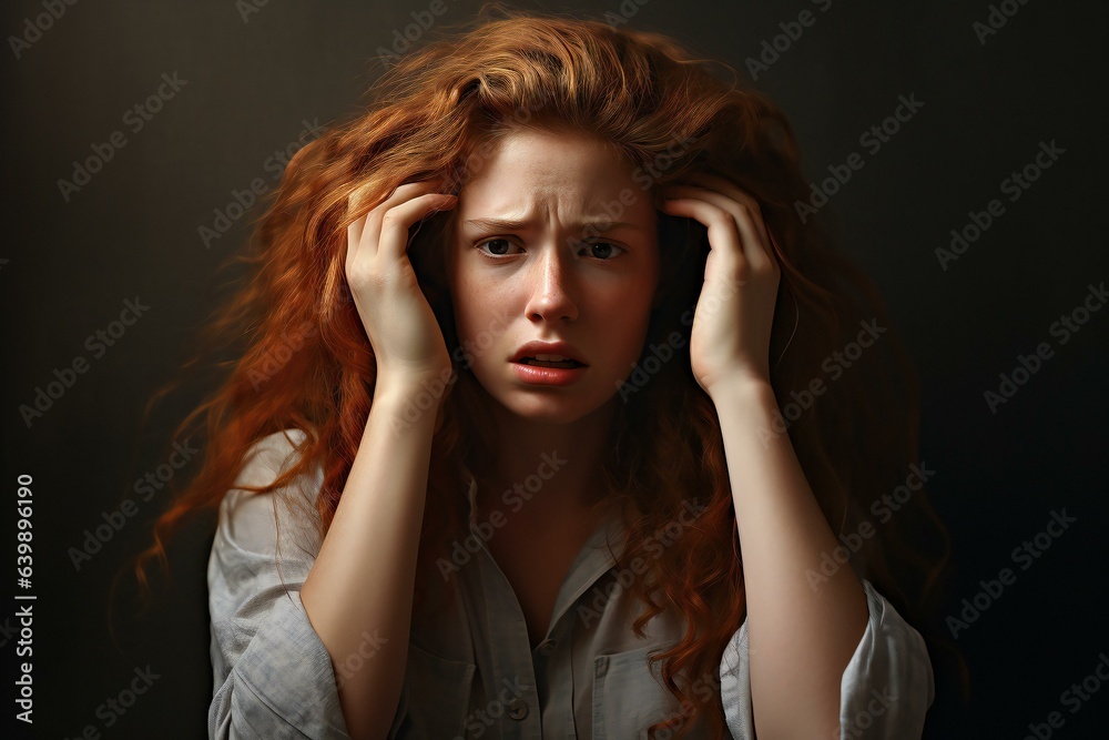 A woman overwhelmed with stress and concern confusion. Nervous looking woman. A woman overwhelmed with stress and concern confusion. Nervous looking woman.