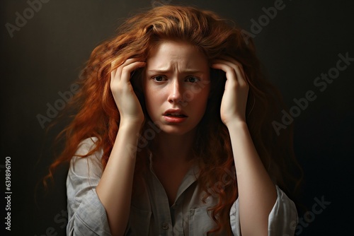 A woman overwhelmed with stress and concern confusion. Nervous looking woman.