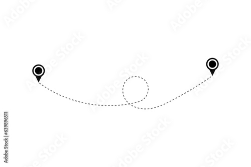 Route icon - two points with dotted path and location pin. Route location icon two pin sign and dotted line.