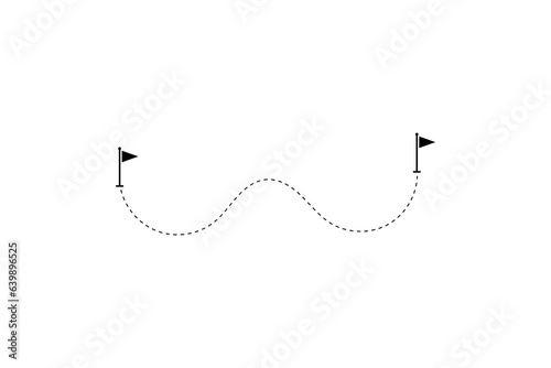 Route icon - two points with dotted path and location pin. Route location icon two pin sign and dotted line.