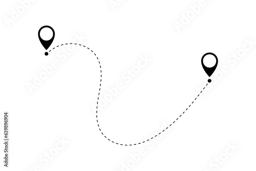 Route icon - two points with dotted path and location pin. Route location icon two pin sign and dotted line.