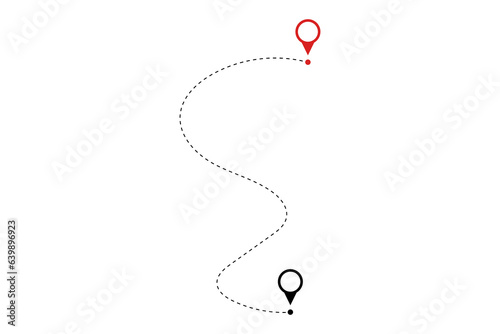 Route icon - two points with dotted path and location pin. Route location icon two pin sign and dotted line.