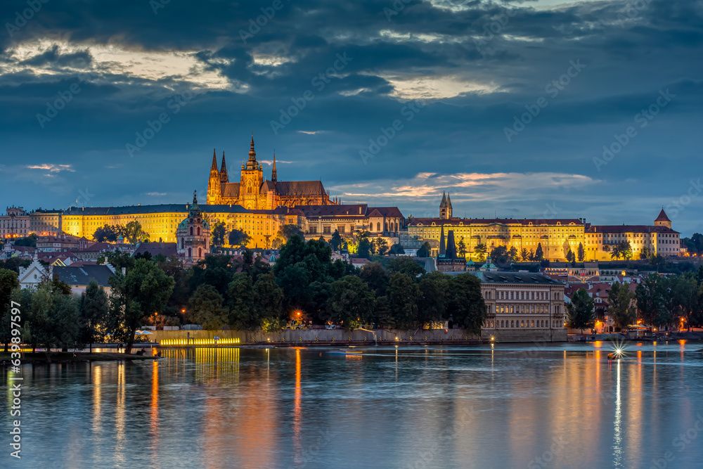 Night view of Saint Vitus Cathedral in Prague