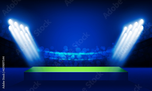 Football arena field with bright stadium lighting Stage vector design Vector illumination