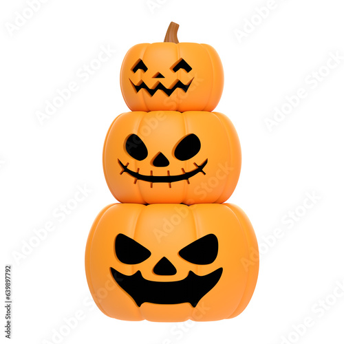 Jack-o-Lantern pumpkins isolated on white background. Happy Halloween concept. Traditional october holiday. 3D render illustration
