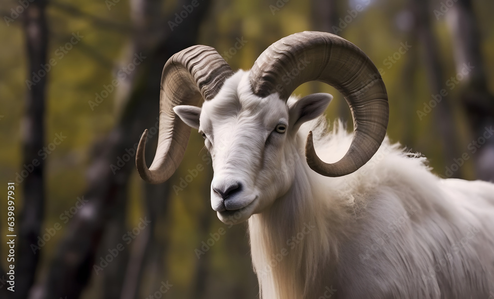 Portrait of altai mountain goat in forest. Portrait of altai mountain goat in forest.
